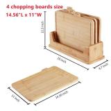 Fiery Chef 14.56L x 11W Bamboo Cutting Board Set of 4 - Wood Cutting Board Set with Holder, Chopping Boards Set with Food Icons, Juice Groove - Ideal for Meat, Fish, Bread, Vegetable, Fruit Chopping