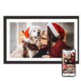 Digital Picture Frame, 15.6 Inch Frameo Digital Frame WiFi, 1920 * 1080 IPS FHD Touchscreen, 32GB, Tabletop&Wall-Mounted, Share Picture Video, Large Electric Photo Frame, Mom Gifts, Black Woodgrain