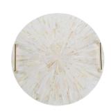 PEMAR Mother of Pearl Decorative Tray, 13 Round Display & Serving Tray with Gold Handles, Vanity/Perfume/Trinket Catchall for Dresser, Bathroom, Vanity Table (White Cream Sunlight Starburst Pattern)