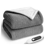Heated Blanket Electric Blanket,Cozy Faux Rabbit Fur & Soft Flannel Warm Heater Throw Blanket with 5 Fast Heating Levels &10Hours Auto-Off Over-Heat Protection 50 x 60 (Grey)