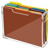 Tfirhuoe Acrylic File Folder Organizer, Clear Hanging File Organizer Box for Letter Size, Desktop File Holder with Handles, Slim Filing Storage Box for Desk Office Home Work -1 Pack