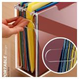 Tfirhuoe Acrylic File Folder Organizer, Clear Hanging File Organizer Box for Letter Size, Desktop File Holder with Handles, Slim Filing Storage Box for Desk Office Home Work -1 Pack