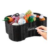 Brabtod Pet Dog Toy Basket,Dog Bone Shape,Wicker Storage Bin for Dog Cat Toys with DIY Tag,Dog Toy Organizer Holder Boxes for Living Room,Handmade Poly Wicker Basket