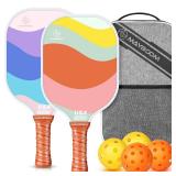 Pickleball Paddles Set of 2 or 4, USAPA Approved Pickleball Paddles Set with 4 Pickleball Balls and Pickleball Carry Bag, Fiberglass Pickle Ball Rackets 2 Pack Gifts for Beginners&Pros(OceanSwell)