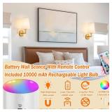 Wall Sconce Battery Operated Wall Light Fixure with Remote Control, Dimmable Battery Operated Wall Sconces Set Of Two, Indoor Wireless Wall Mounted Lamp with Rechargable Bulb For Bedroom Living Room (