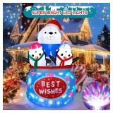 Dawdix Christmas Inflatables Decorations with Colorful Light, 6FT Inflatable Polar Bear & Penguins in Hot Cocoa Mug, Blow Up Outdoor Decorations for Xmas Holiday Yard Garden Lawn Party - Retail: $65