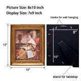 JANDERART Vintage Picture Frame 8x10 Inch, Antique Ornate Photo Frames with Glass Front, Brushed Design, Tabletop & Wall Hanging, Photo Gallery, Gold - Retail: $28