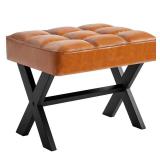 IBUYKE Small 12" H Footrest Stool, Square PU Foot Stool with Metal X-Leg, Multi-Use as Small Side Table, Step Stool for Living Room, Bedroom, Entryway, Office, Light Brown WBD012J - Retail: $29