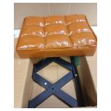 IBUYKE Small 12" H Footrest Stool, Square PU Foot Stool with Metal X-Leg, Multi-Use as Small Side Table, Step Stool for Living Room, Bedroom, Entryway, Office, Light Brown WBD012J - Retail: $29