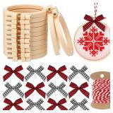 Beeveer 12pk Christmas Embroidery Kits Includes Mini Embroidery Hoops Plastic Circle, Bows, Cotton Rope Cross Stitch Hoop Ring for Art Craft Handy Sewing DIY Xmas Tree Decoration(3 Inch)