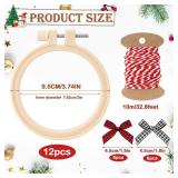 Beeveer 12pk Christmas Embroidery Kits Includes Mini Embroidery Hoops Plastic Circle, Bows, Cotton Rope Cross Stitch Hoop Ring for Art Craft Handy Sewing DIY Xmas Tree Decoration(3 Inch)