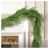 WBHome 2 PCS 9FT Real Touch Norfolk Pine Christmas Garland, Winter Greenery Garland for Christmas, Holiday Seasonal Outdoor/Indoor Home Decor - Retail: $40