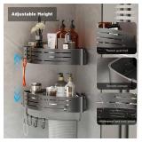 Voldra Corner Shower Caddy Suction Cup, 2 Pack Corner Shower Shelves No Drilling, Aluminum Upgrade Suction Cup Shower Organizer with Towel Bar & Hooks Removable Bathroom Storage Rack(Gray) - Retail: $