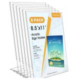 MaxGear 4 Pack Acrylic Sign Holder 8.5 X 11, Plastic Paper Holder With Vertical Slanted Back, Picture Photo Frames Display Stand Flyer and Document Organizer for Office Desktop Use - Retail: $19