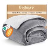 Bedsure GentleSoft Sherpa Fleece Throw Blanket for Couch, Non-Heated, Thick & Warm Christmas Cozy Blanket for Winter, Soft Fuzzy Plush Throw Gifts for Women and Men, Grey, 50x60 Inches - Retail: $21