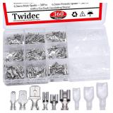 Twidec/360Pcs 2.8/4.8/6.3mm Quick Splice Male and Female Wire Spade Connector Crimp Terminal Block Assortment Kit with Insulating Sleeve for Electrical Wiring Car Audio Speaker - Retail: $8