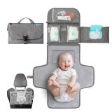 Kopi Baby Portable Diaper Changing Pad - Baby Diaper Changer Travel Bag with Wipes Pocket, Smart Design Portable Changing Mat, Infant Travel Station Kit, Gift for Newborn Girl & Boy - Grey, Premium - 