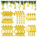 24 Pcs Christmas Candy Ornament Set Peppermint Ornament Candy Xmas Tree Decoration Assorted Shapes Hanging Ornament with Ribbon New Year Holiday Festival Home Decor Party Gift(Gold)