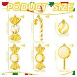 24 Pcs Christmas Candy Ornament Set Peppermint Ornament Candy Xmas Tree Decoration Assorted Shapes Hanging Ornament with Ribbon New Year Holiday Festival Home Decor Party Gift(Gold)