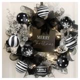 Tsorode 11 Pcs Black and White Christmas Ornaments, 2.4 Inch Glitter Halloween Ornaments, Black White Stripe Dot Hanging Bulbs Christmas Ball Ornaments for Tree Xmas Halloween Decorations Holiday Deco