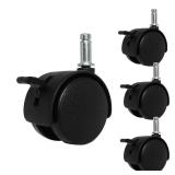 Letrushare 4pcs 1.5 Inch Swivel Caster Wheels Circlip Stem M8x20mm Lockable Brake 360 Degree Rotatable Rollers Small Black Nylon Castor Replacement for Furniture Table Desk Chair Stool Shelf Cabinet -