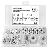 Kviceo Stainless Steel Flat Washers Assortment, 18-8 (304) Stainless Steel Metric Washers, 547-Piece Set (M3, M4, M5, M6, M8, M10, M12) with Plastic Storage Case - Retail: $6