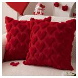 DFXSZ Valentines Pillow Covers 20x20 inch Set of 2 Valentines Day Decoration Red Heart Soft Plush Faux Fur Jacquard Throw Pillows for Bedroom Sofa Holiday Festivals Home Decor PTK017A20 - Retail: $25