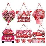 Pink-Red Valentines-Day Front-Porch Door Hanger-Decor - 6pcs Love Romantic Special Night Galentines Party Paper Signs Banners,Engagement Wedding Anniversary Wall Hanging Decorations Lasting Surprise -