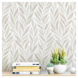Safiyya 393"x17.3" Boho Peel and Stick Wallpaper Beige and White Wallpaper Leaf Self Adhesive Removable Wall Paper for Bathroom Bedroom Contact Paper for Walls Vinyl Roll - Retail: $36