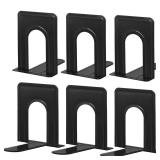 HappyHapi Book Ends, Metal Bookends for Shelves, Non-Skid Book End to Hold Books, Black Book Stopper/Holder for Office Home Kitchen, 5.7X 4.9 X 6.5 in, 3 Pair(6 Pcs, Large) - Retail: $12