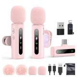 USB C Lavalier Microphone Wireless Mini Mic for Type-C Android Phone/Tablet/PC Video Recording Clip-on Mics with Rotatable Clip&Denoise Recording, Ideal for Vlog Tiktok Youtube Content Creator, Pink -