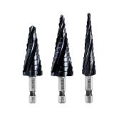 LEKOMESH Cobalt Step Drill Bit Set - 3pcs 1/4"-3/4" 1/8"-1/2" 3/16"-7/8" Four Spiral Flute Step Drill Bit M35 with Impact Ready Unibit for Stainless Steel Metal Aluminium Copper Wood Plastic - Retail: