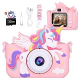 Kids Camera Unicorn Girl Toys, Digital Camera for Kids Age 3-8 Toddler Travel Toys, Birthday Gift for Girls 3 4 5 6 7 8 Year Old Christmas, HD 1080P Video Camera, 32G SD Card Included (Pink) - Retail: