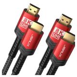 8K HDMI Cable 2.1 2 Pack 6ft, JSAUX 48Gbps Ultra High Speed HDMI Cable Braided Cord (4K@144Hz, 4K@120Hz, 8K@60Hz) HDCP 2.2&2.3 HDR 10 eARC ARC, Compatible with Switch 2/PS5/Laptop/Monitor/HDTV/-Red - 