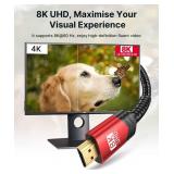 8K HDMI Cable 2.1 2 Pack 6ft, JSAUX 48Gbps Ultra High Speed HDMI Cable Braided Cord (4K@144Hz, 4K@120Hz, 8K@60Hz) HDCP 2.2&2.3 HDR 10 eARC ARC, Compatible with Switch 2/PS5/Laptop/Monitor/HDTV/-Red - 