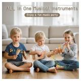 Vanplay Kids Guitar Set - Montessori Toys for 2 3 Year Old Boy Girls Birthday Gifts, 7 in 1 Musical Instruments for Toddlers 2-4, Band Sets with Ukulele/Flute/Tambourine/Maracas Toys for Kids 3-5 - Re