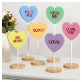 Treory Valentines Tiered Tray Decor: 6pcs Standing Candy Heart Wooden Sign, Lovely Heart Shaped Tabletop Centerpiece Galentines Day Decor Wood Block Set, Valentines Day Decorations for the Home Gifts