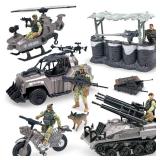 MISTBUY US Army Men Action Figures with Military Vehicles Toys Playset, Toy Soldiers with Military Trucks, Helicopter, War Tent for Kids Boys Girls, Best Age 6 7 8 9 10 - Retail: $37