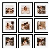 BSRHOME 12x12 Picture Frame Set of 9, Display Pictures 8x8 with Mat or 12x12 without Mat, Multi Collage Gallery Square Photo Frames for Wall or Tabletop, Black - Retail: $38