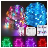 2 Pack Fairy Lights Battery Operated Color Changing String Lights with Remote, 16.4FT Twinkle Lights USB Plug or Battery Powered, Outdoor Christmas Decorations for Bedroom Wedding Party Indoor - Retai