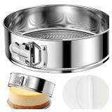 ZeroPone 9 Inch 304 Stainless Steel Springform Pan with Removable Bottom, Nonstick Round Spring Form Cheesecake Pan with 30 Pcs Parchment Paper Liners - Retail: $17