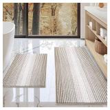 BSICPRO Bathroom Rugs and Mats Sets, 2 Piece Thick Absorbent Chenille Non Slip, Soft Shaggy Floor Mats, Machine Washable (Light Taupe, 20" x 47" Plus 16" x 24") - Retail: $30