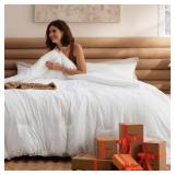 Bedsure King Comforter Set, White Soft Prewashed Bedding for All Seasons, 3 Pieces GentleSoft Bed Set, 1 Lightweight Comforter (104"x90") and 2 Pillowcases (20"x36") - Retail: $35