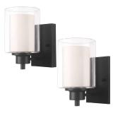 Eietonte 2 Pack Bath Vanity Light Fixtures 1-light, Indoor Black Wall Light with Dual Glass Shade, Farmhouse Bathroom Wall Scone, Vintage E26 Bese Wall mount Lighting for Porch Bedroom Entryway Stairs