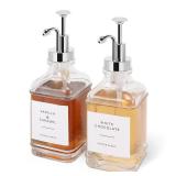 BathAce Coffee Syrup Dispenser for Coffee Bar, Clear Glass Syrup Bottles with Pump, Refillable Maple Syrup Storage, Coffee Station Accessories and Organizer, 500ml, Set of 2 (Chrome Finish) - Retail: 