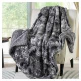Bedsure GentleSoft Sherpa Fluffy Throw Blanket - Fleece Warm and Cozy Throw for Women Gift, Plush & Fuzzy Faux Fur Blanket for Couch, Sofa, Bed Decor, Tie Dye Design, Grey, 50x60 Inches - Retail: $23