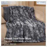 Bedsure GentleSoft Sherpa Fluffy Throw Blanket - Fleece Warm and Cozy Throw for Women Gift, Plush & Fuzzy Faux Fur Blanket for Couch, Sofa, Bed Decor, Tie Dye Design, Grey, 50x60 Inches - Retail: $23