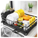 SNTD Dish Drying Rack for Kitchen Counter - Large Dish Rack with Drainboard, Rustproof Dish Drainer with Utensil Holder for Sink, Black - Retail: $29