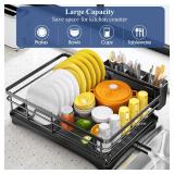 SNTD Dish Drying Rack for Kitchen Counter - Large Dish Rack with Drainboard, Rustproof Dish Drainer with Utensil Holder for Sink, Black - Retail: $29
