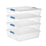 Party Club of America Clear Plastic Storage Bins with Lids Stackable Storage Box for Crafts, Supplies (Large 4Pack Blue) - Retail: $30